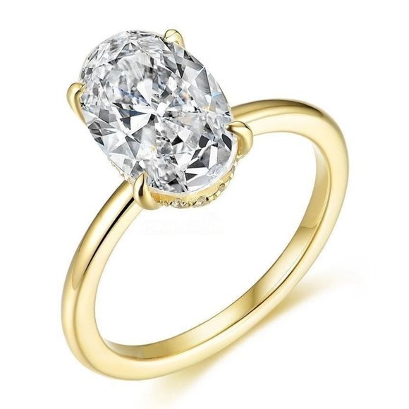 Jewelry - Certified 3ct. t.w. Moissanite Diamond Oval Crushed Ice 10K Yellow Gold Ring NEW